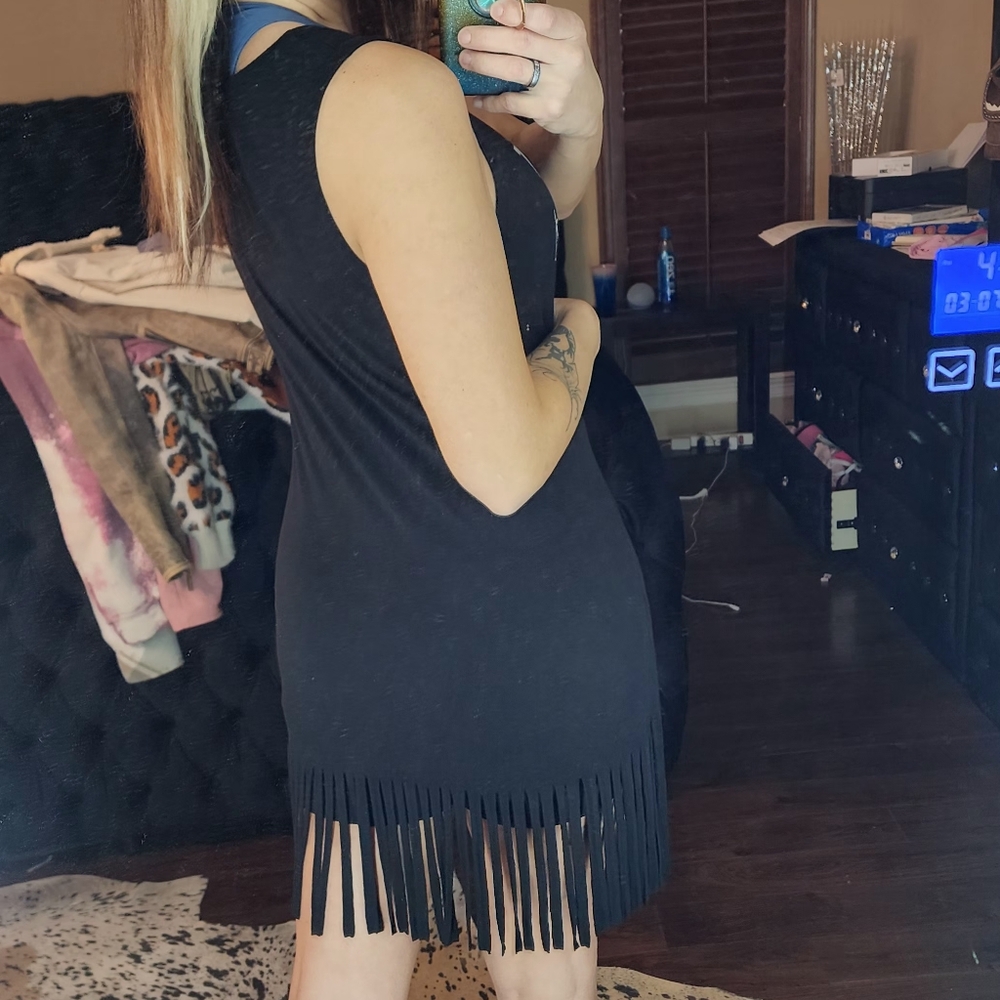 Black Fringe WESTERN Graphic Tank Dress - Picture 2 of 7